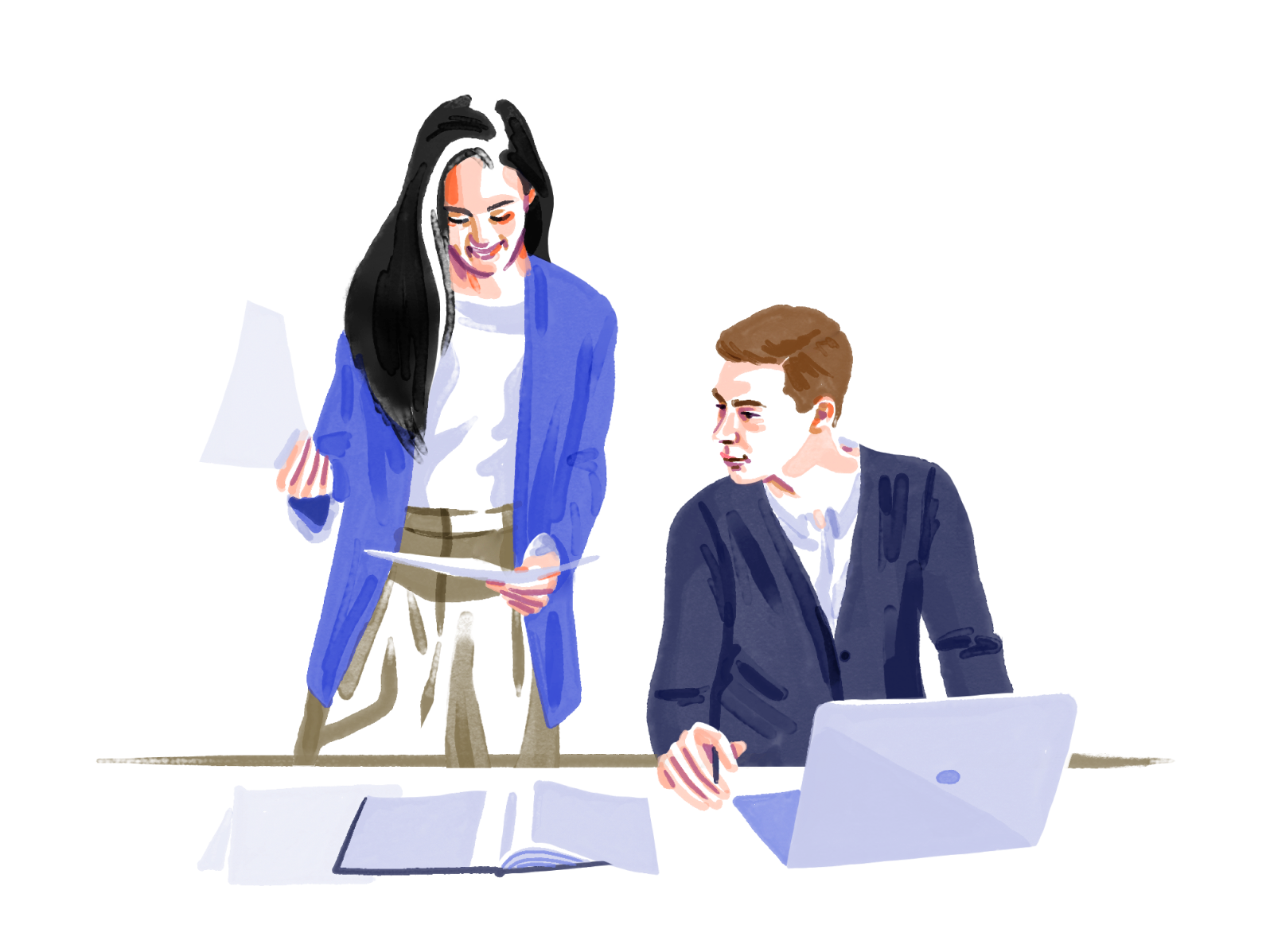 Illustrasjon av to mennesker som jobber